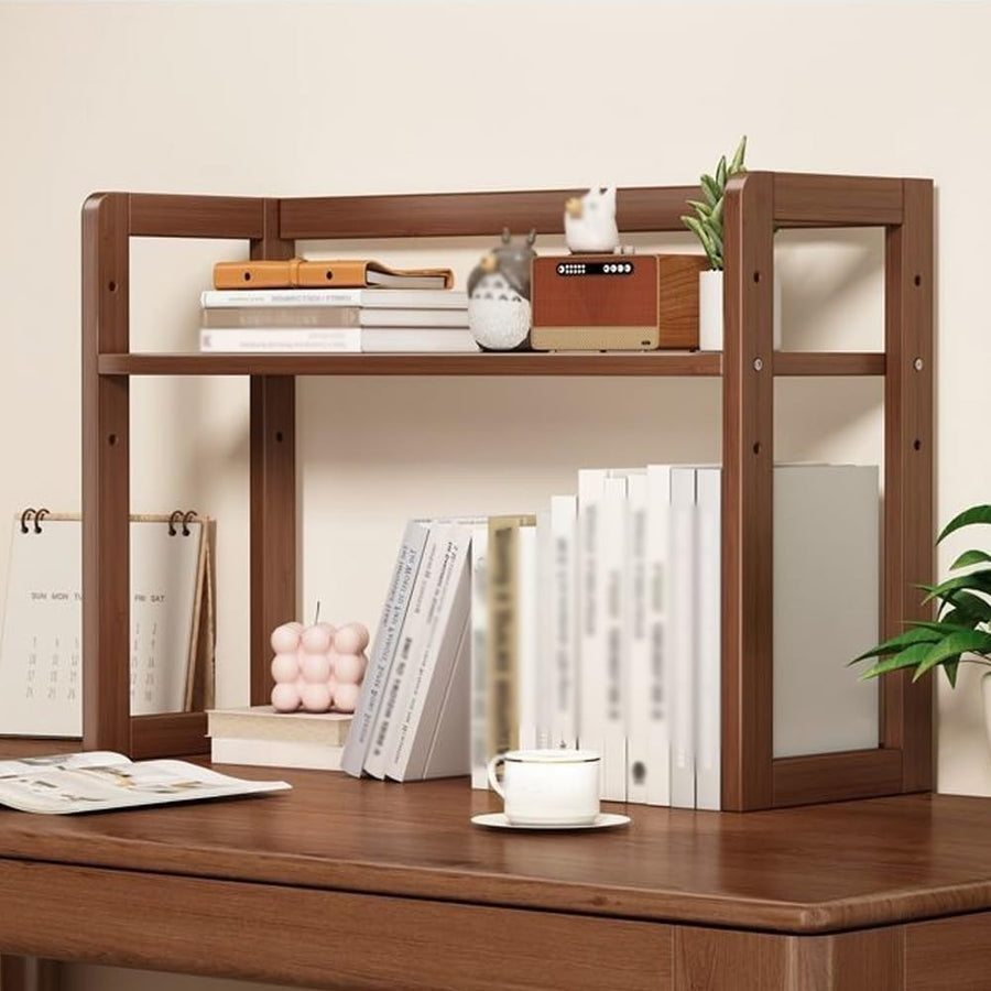 Adjustable Bamboo Desktop Bookshelf 2-Tier Desk Hutch Organizer Rack 52cm