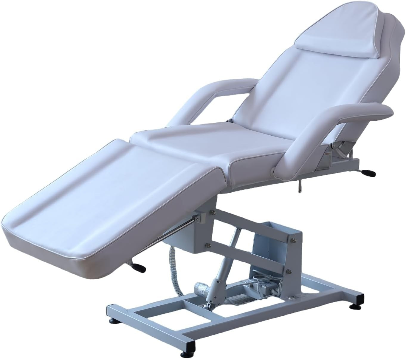 Electric 3-Section Beauty Massage Bed Adjustable Therapy Chair w/ Stool White