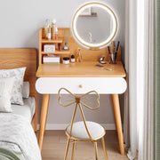 Maple Wood 1-Drawer Vanity Desk Makeup Table LED Mirror Storage Cabinet