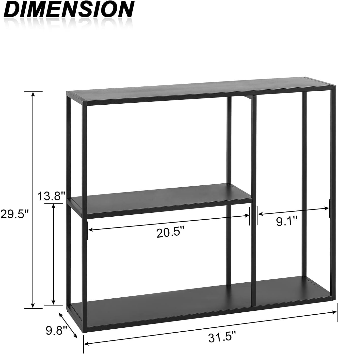 Black 3 Tier Metal Console Table with Shelves - Space-Saving, Durable, Multi-Use