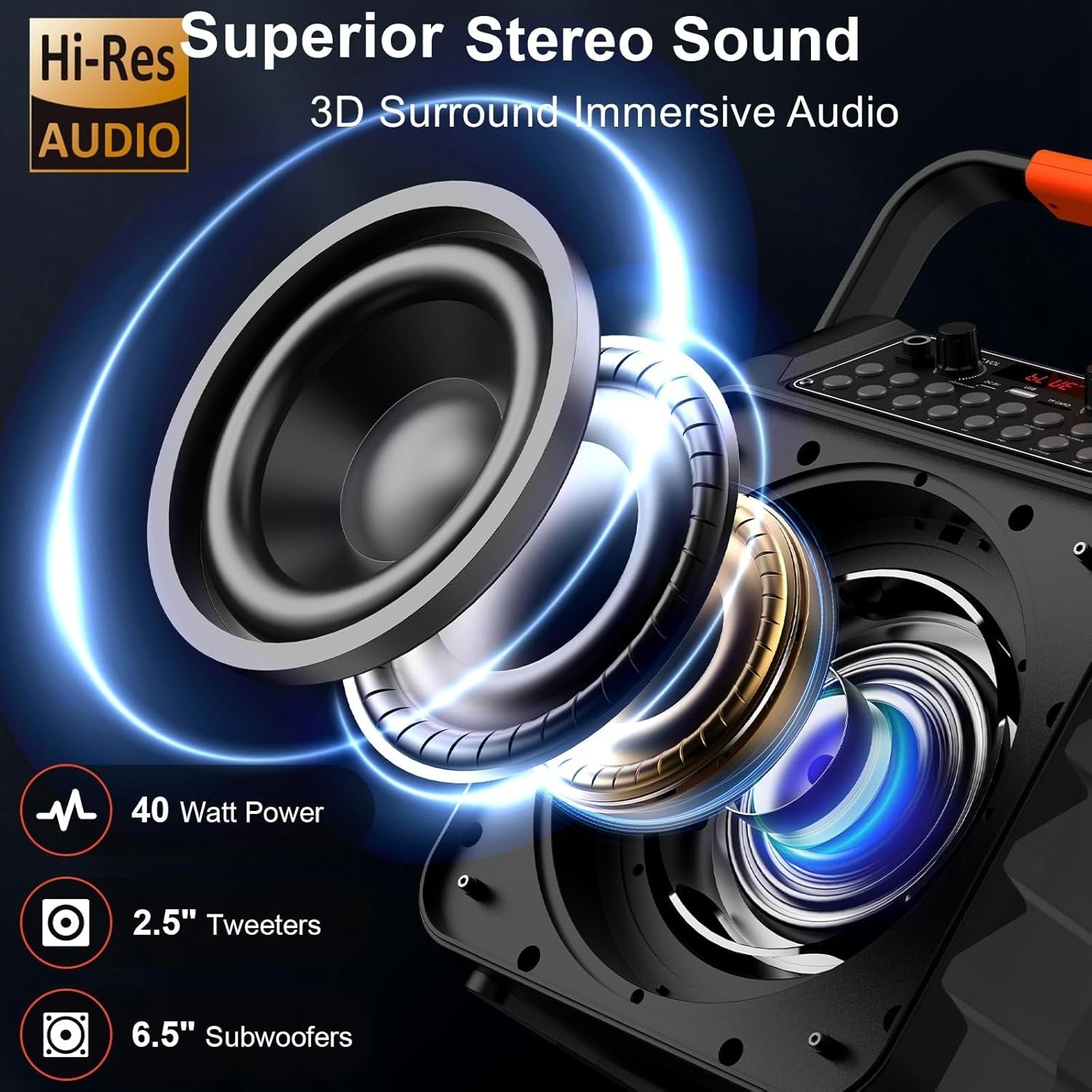 Karaoke Machine 2 Wireless Mics Bluetooth 5.3 Speaker 40W LED