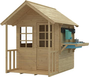 Wooden Kids Playhouse Cottage Outdoor Garden w Mud Kitchen Floor Veranda