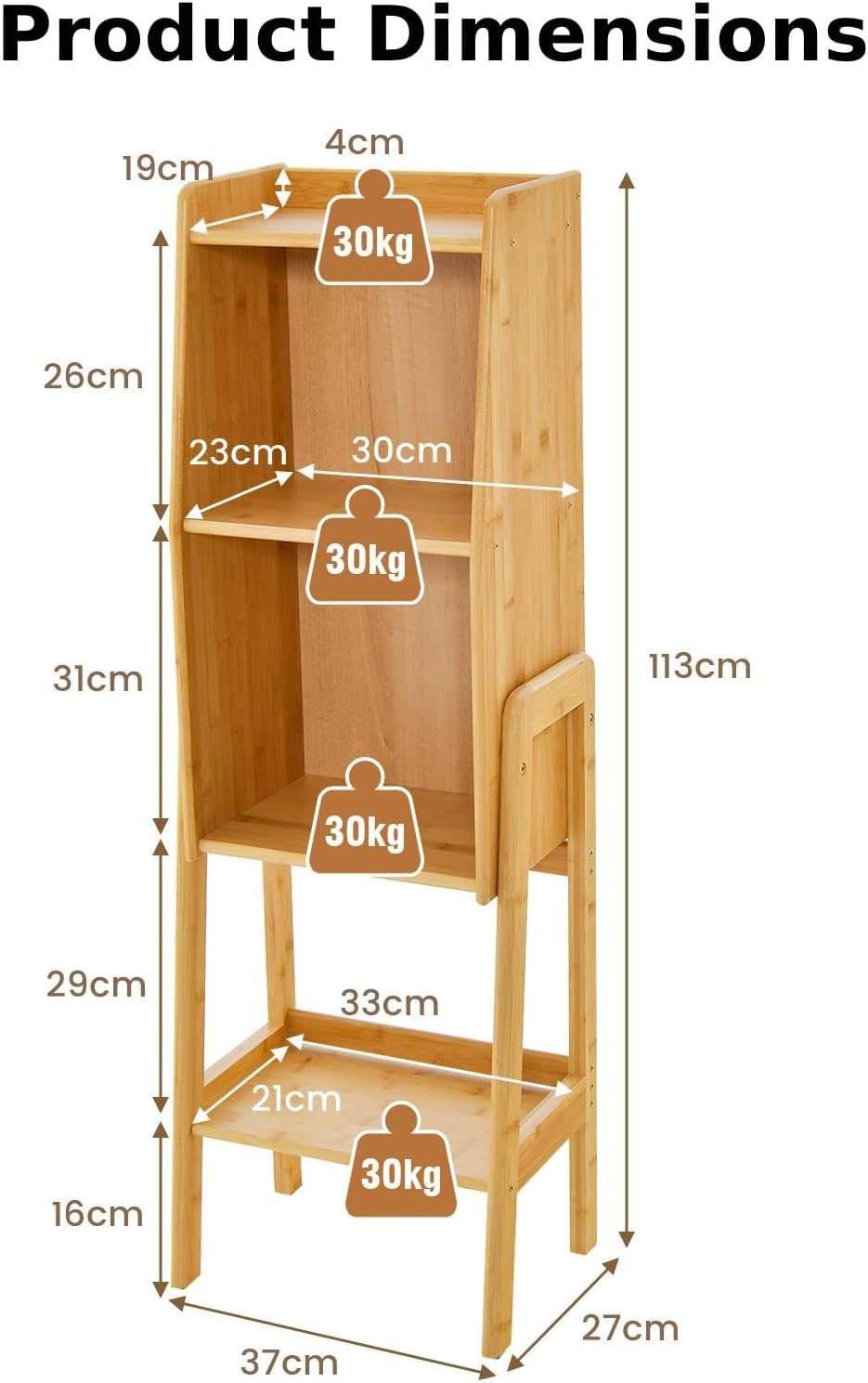 Tall Bamboo 4-Tier Bookcase Storage Shelf Unit Wooden Display Rack Home Office