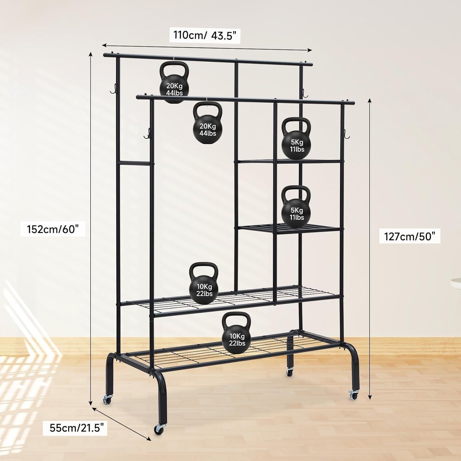Heavy Duty Clothes Rail Double Hanging Rack Shelves Black