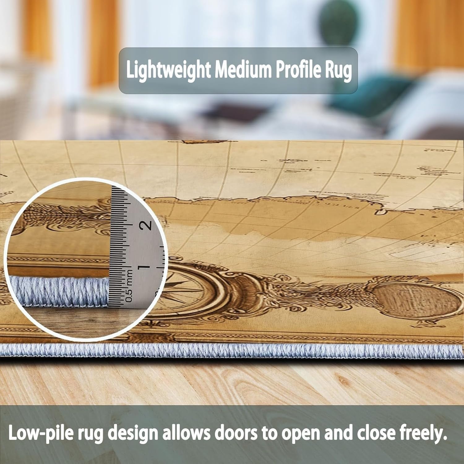 Vintage World Map Area Rug 120x180cm Non Slip Washable Living Room Carpet