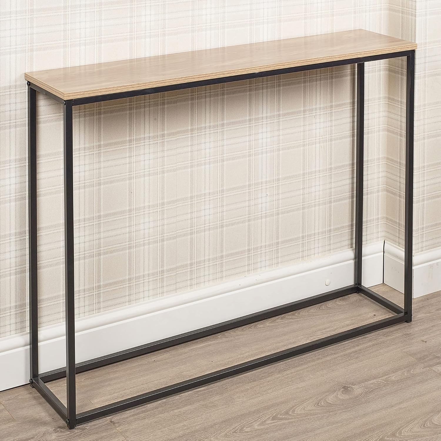 Slim Wooden Hallway Console Table with Metal Legs - 24D x 100W x 75H cm