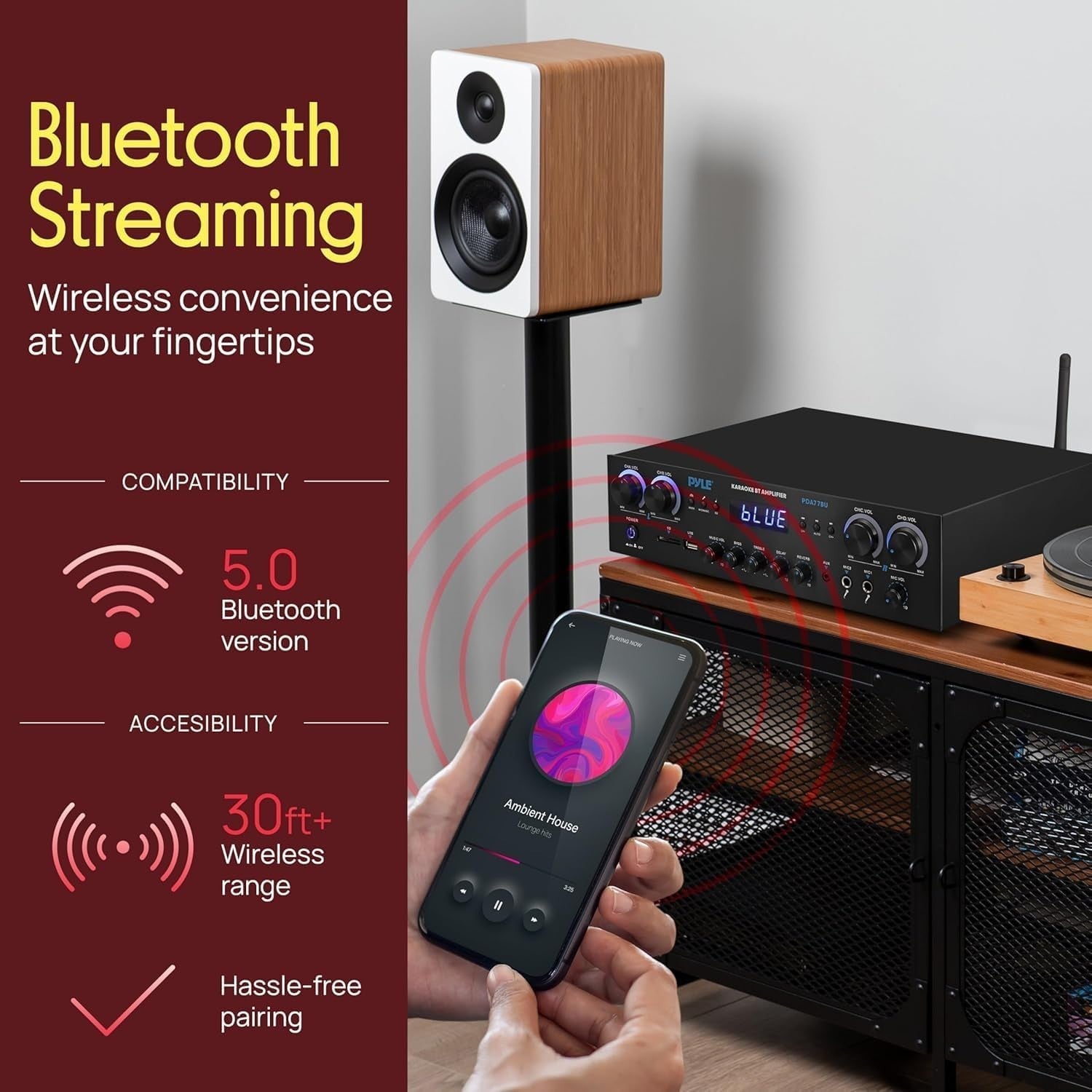 800W Bluetooth 4 Channel Stereo Amplifier Receiver USB FM Karaoke