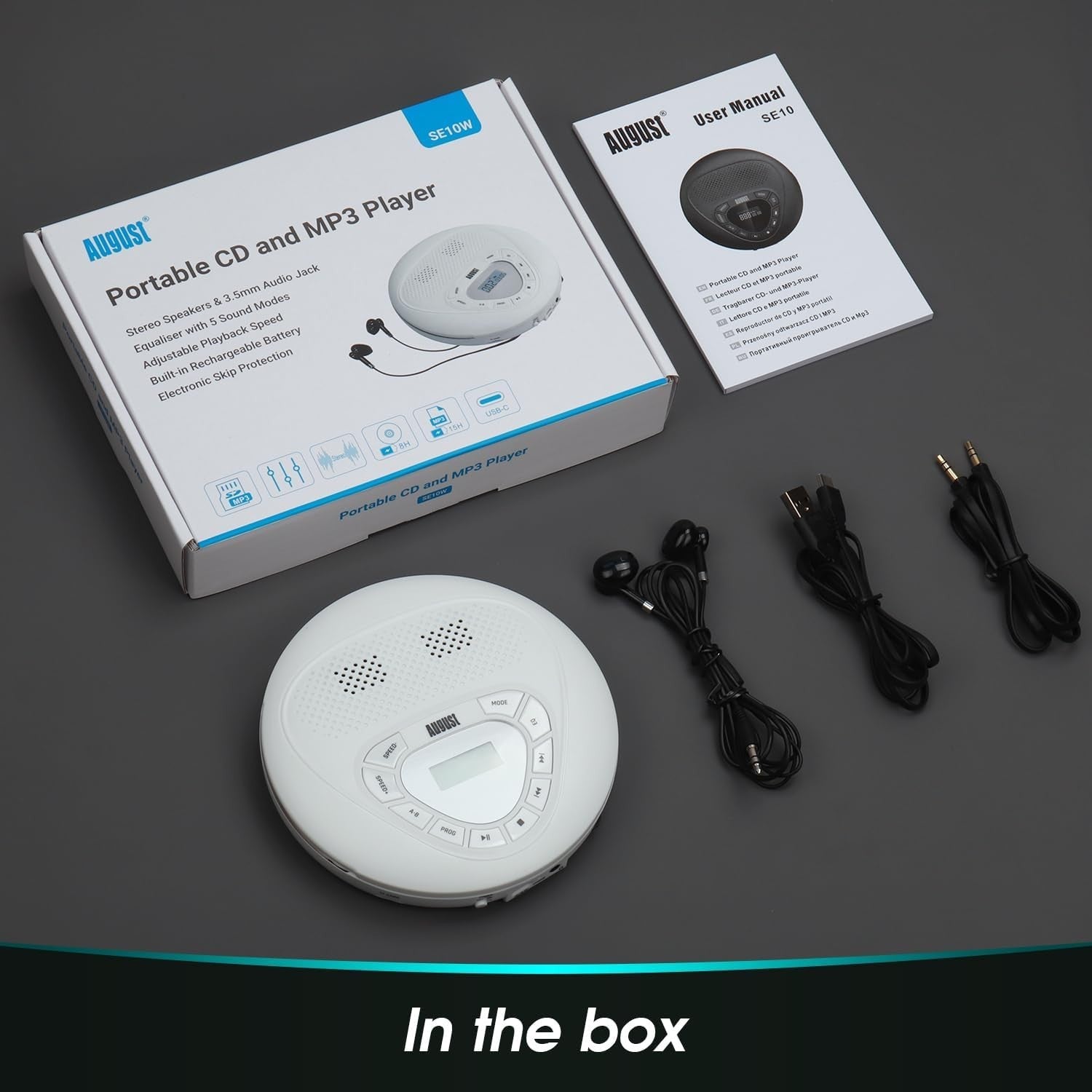 Portable Rechargeable CD Player Discman Micro SD AUX Anti Skip White