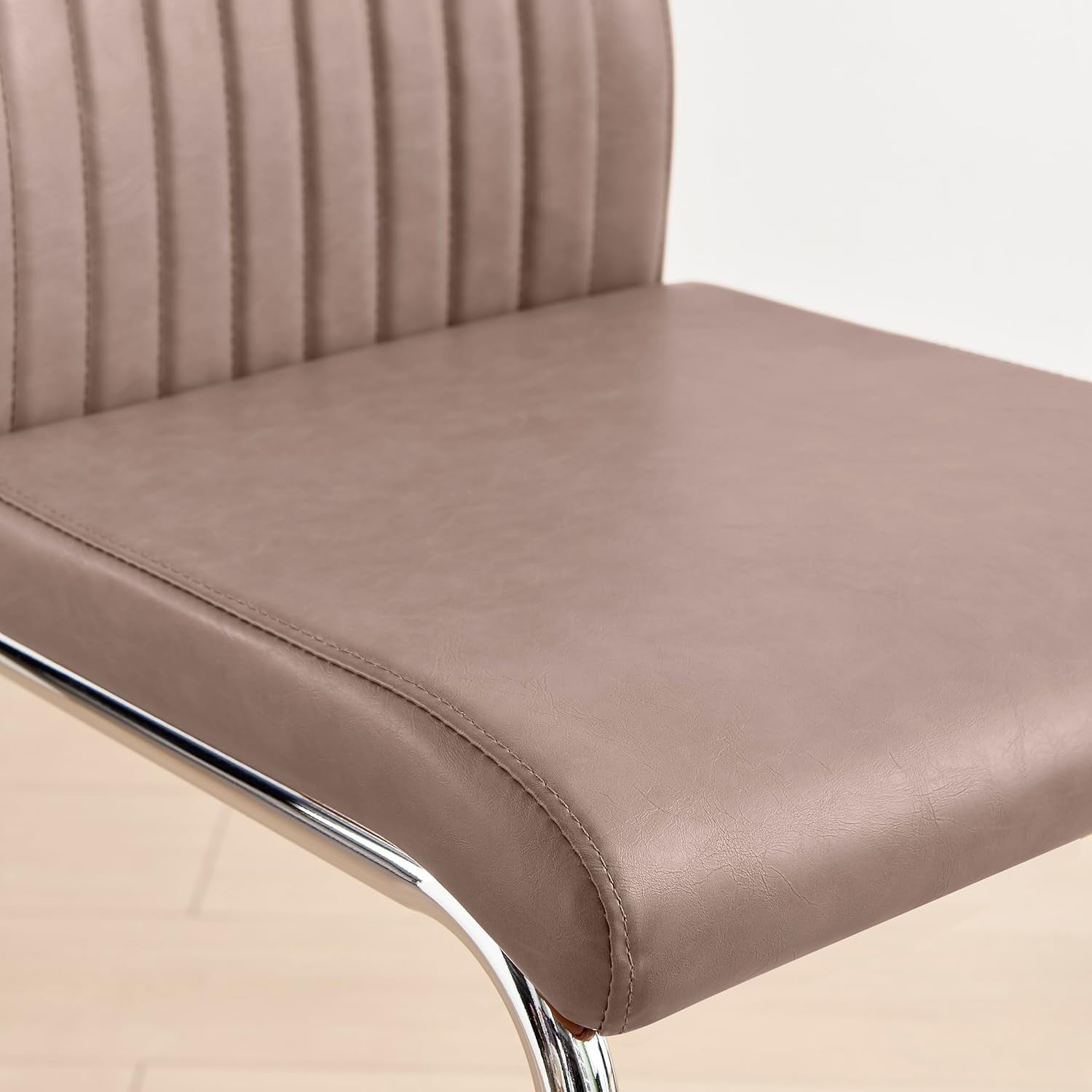 Modern Cappuccino Bar Stools Set of 2 – Faux Leather Cantilever Chairs