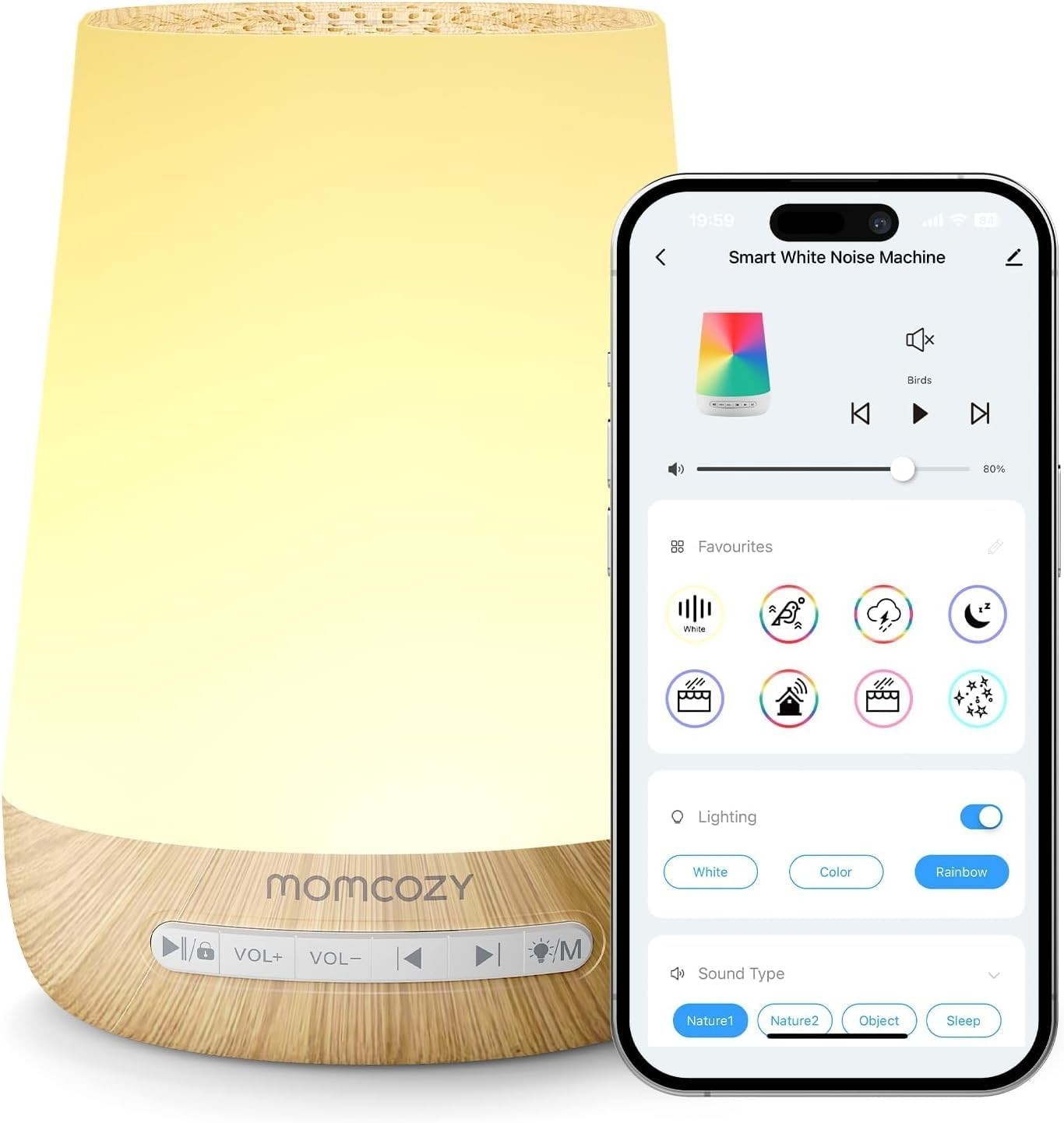 Baby White Noise Machine for Sleep | 34 Soothing Sounds, Night Light & App