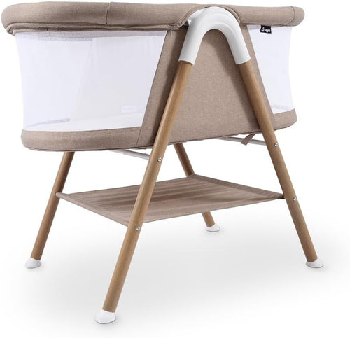 Portable Baby Crib Cot with Mesh Sides Lightweight Foldable Bed Wood Sandstone