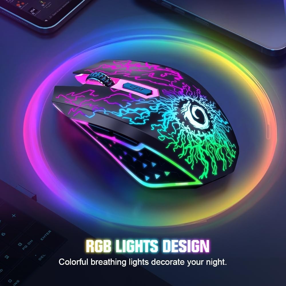 RGB Wireless Gaming Mouse Silent Click Rechargeable 2.4G USB PC Laptop