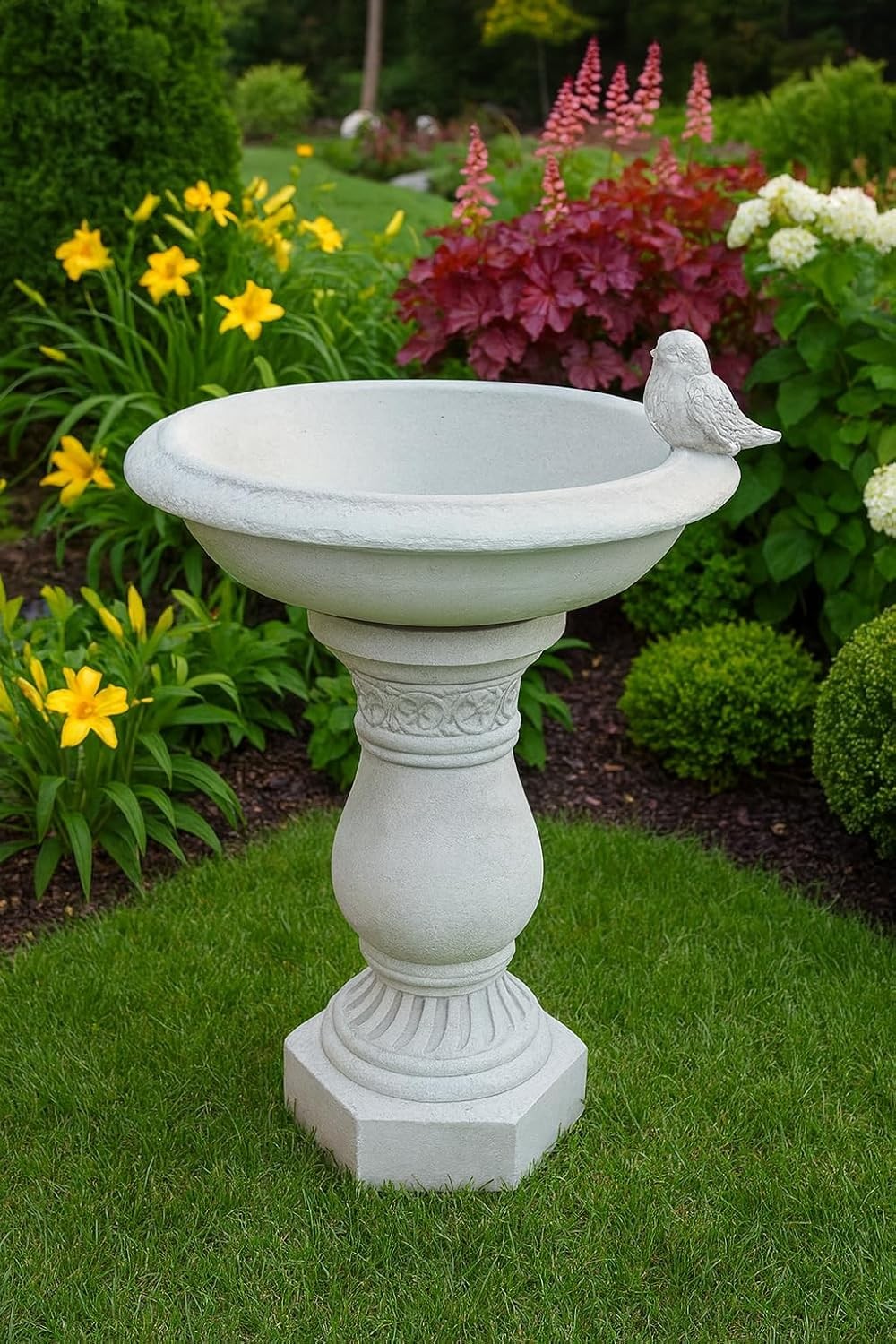 Antique Cast Stone Bird Bath | Decorative Garden Water Feature Column