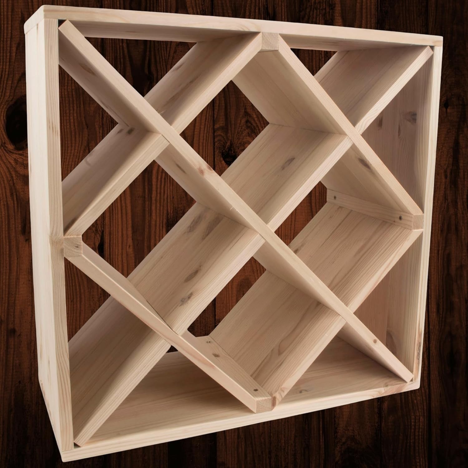 24 Bottle Wooden Wine Rack Cube Storage Stand | Freestanding Pine Display Unit