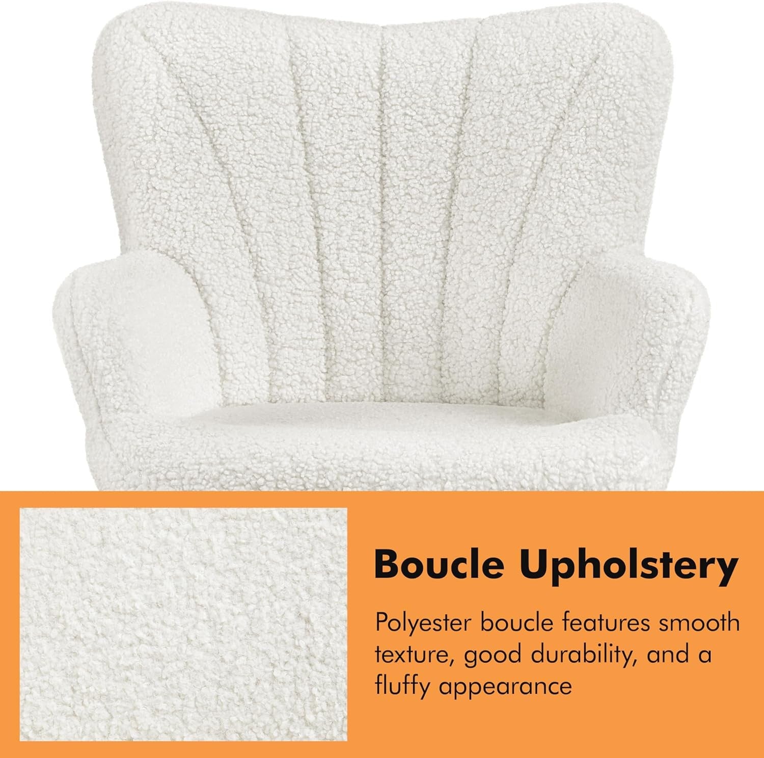 Ivory Boucle Tub Chair Curved High Back Vanity Accent Armchair