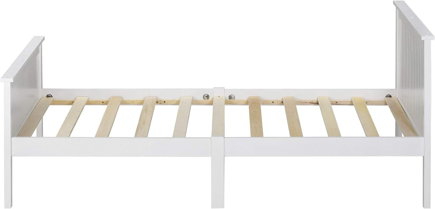 Wood Bed Frame 90x190cm White Pine Kids Single Slat Compact Durable UK