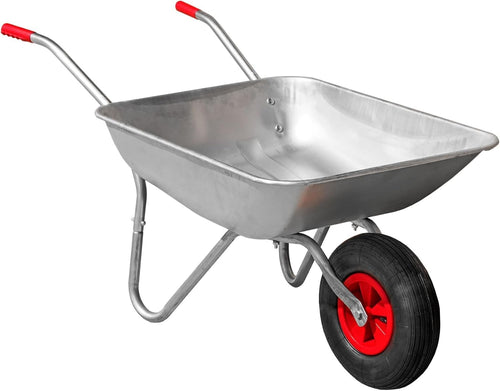 65L Steel Wheelbarrow – Galvanised Tub w/ Pneumatic Tyre & Easy-Grip Handles
