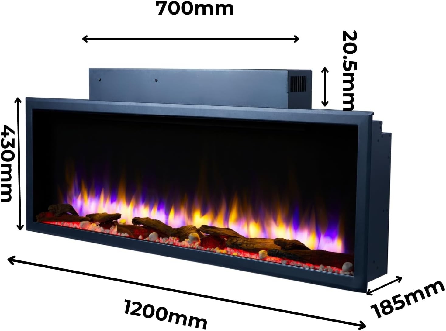 48" Slim Built In Electric Fireplace WiFi LED Fire App Remote Wall Mount