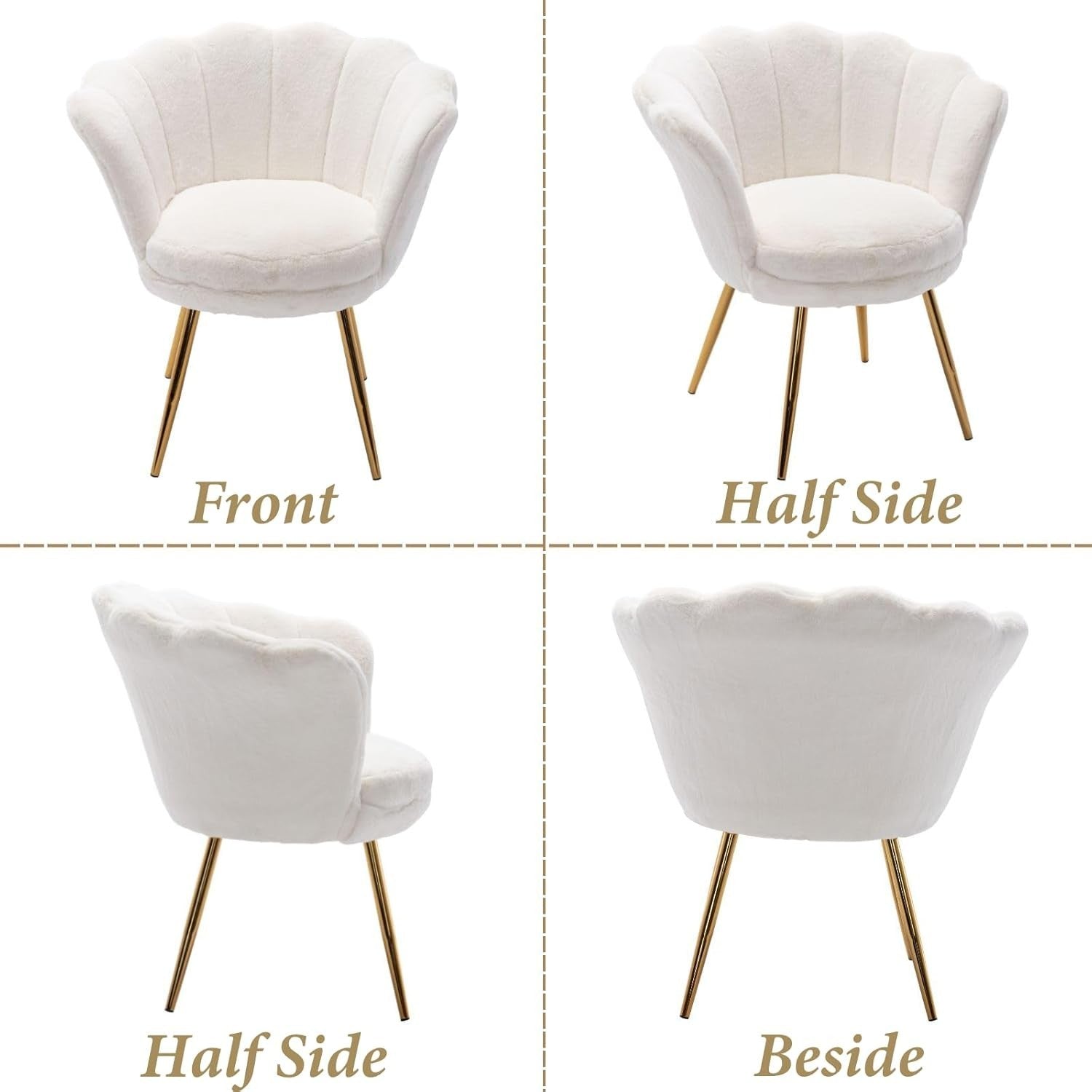 White Velvet Lounge Chair Gold Legs | Petal Back Armchair for Bedroom