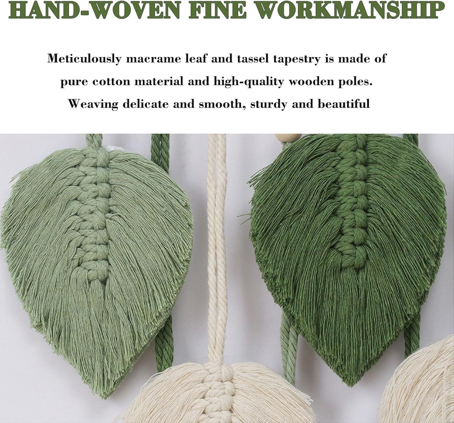 Large Boho Macrame Leaf Wall Hanging Cotton Tassel Decor