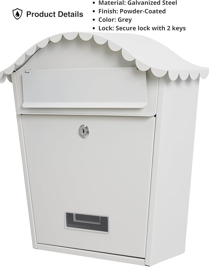 Lockable Wall Mounted Mailbox White – Weatherproof Steel Post Box w/ Keys