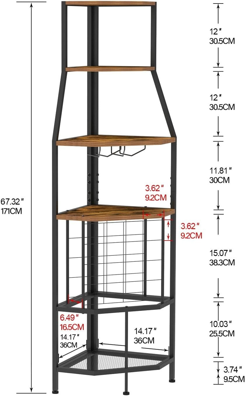 Corner Wine Rack Bar Cabinet with Glass Holder & 5-Tier Display Shelves – Brown