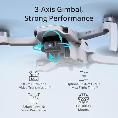 DJI Mini 4K Drone Combo with UHD Camera, 3-Axis Gimbal, 10km Range, 62-Min Fly