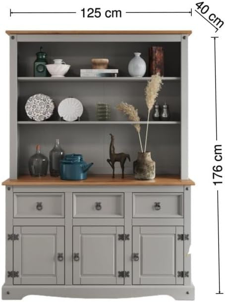 Grey Wax Buffet Hutch Sideboard Dresser 3 Doors 3 Drawers 176cm