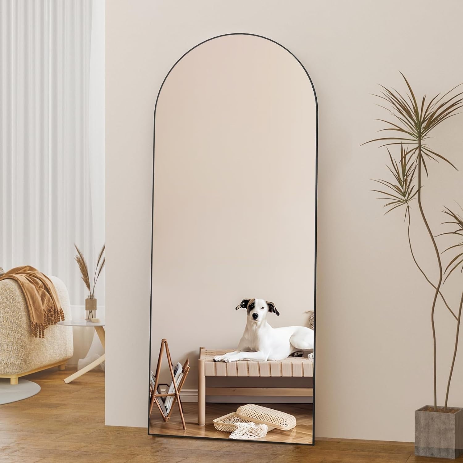 Arch Full Length Mirror 165x60cm Large Standing Wall Leaning Black Frame