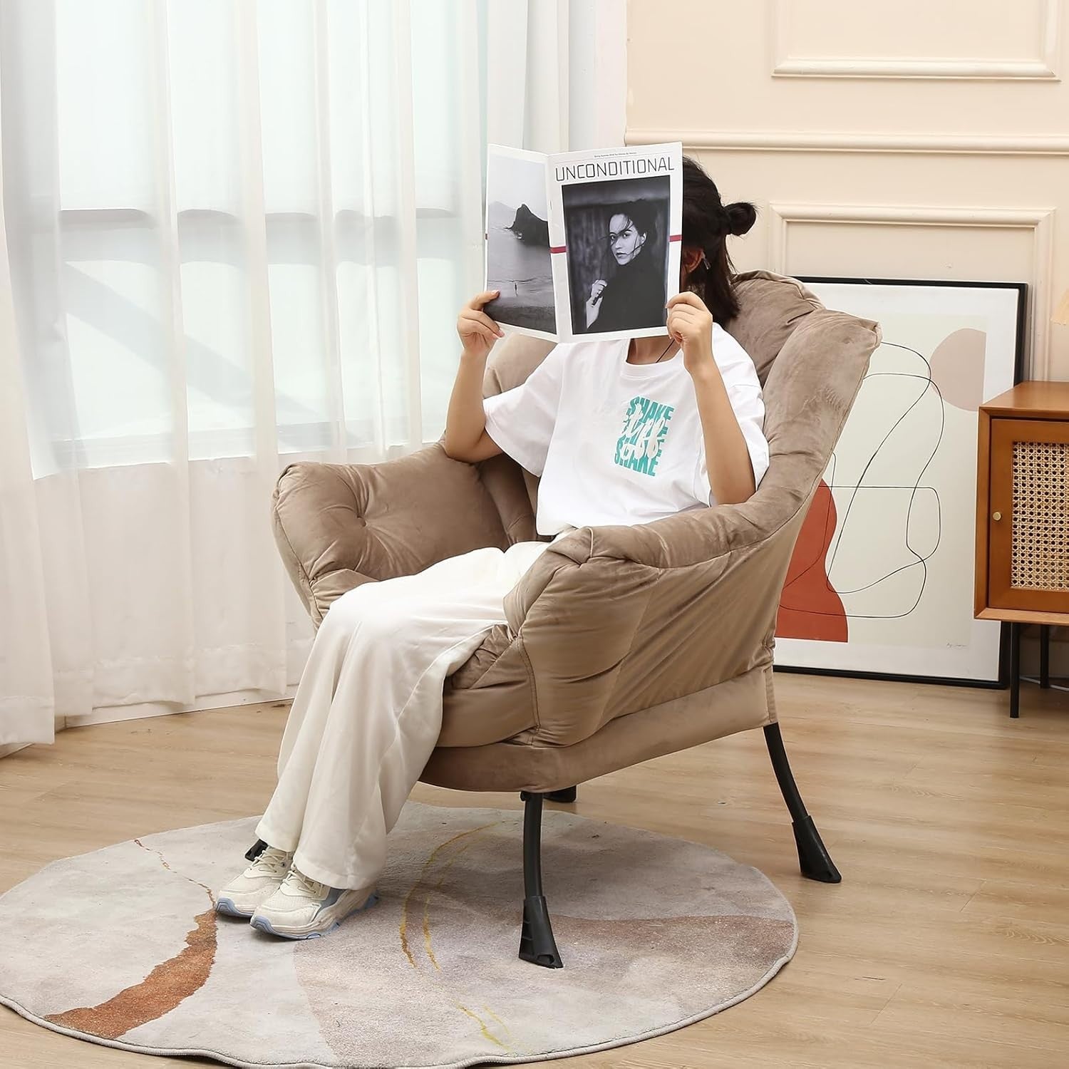 Modern Padded Accent Armchair with Side Pocket | High Back Comfort Lounge