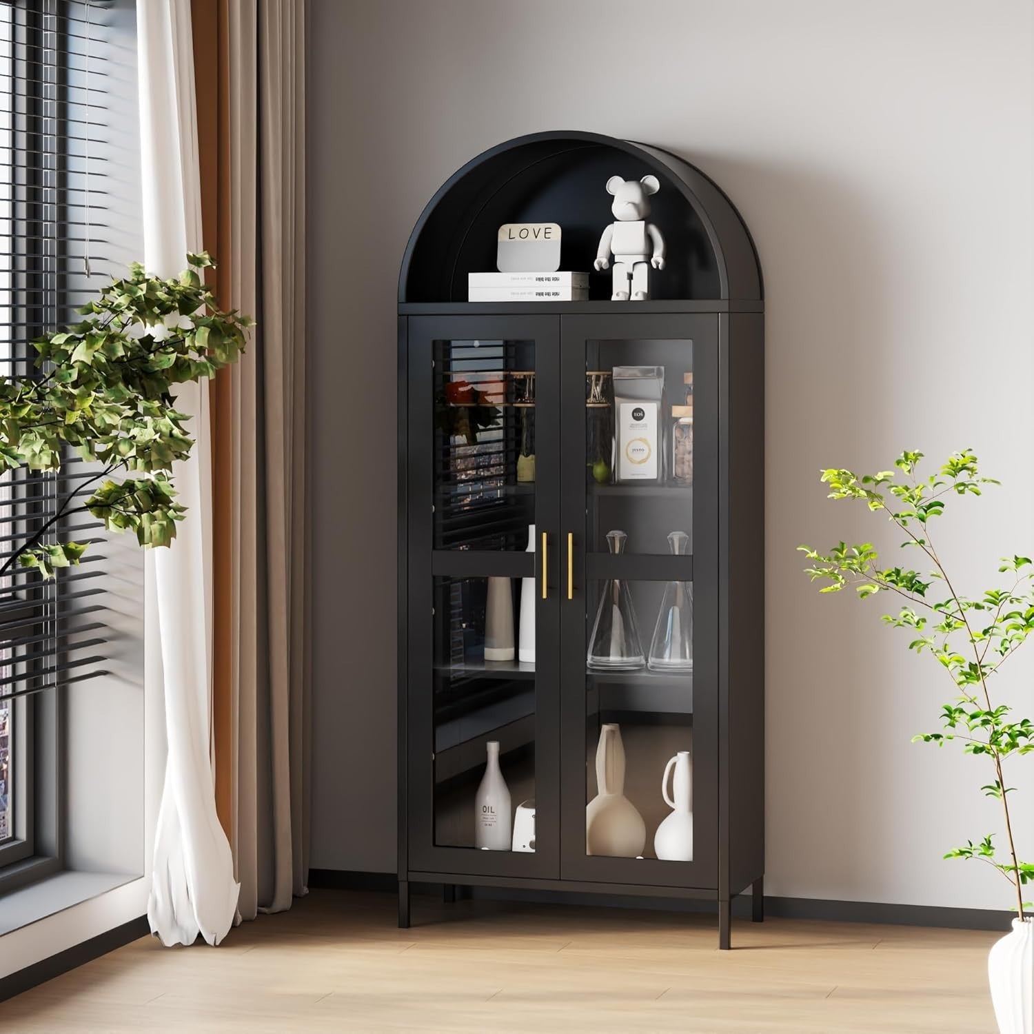 185cm Heavy Duty Metal Storage Cabinet with Glass Doors & Drawer