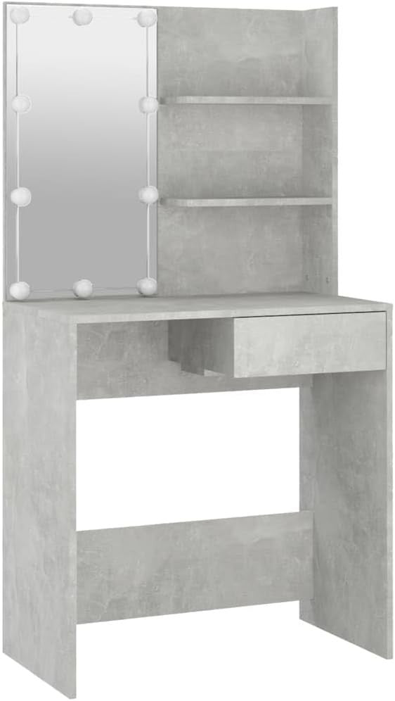 Modern Dressing Table Vanity Set Storage Mirror LED Lights Stool Bedroom Furnitu
