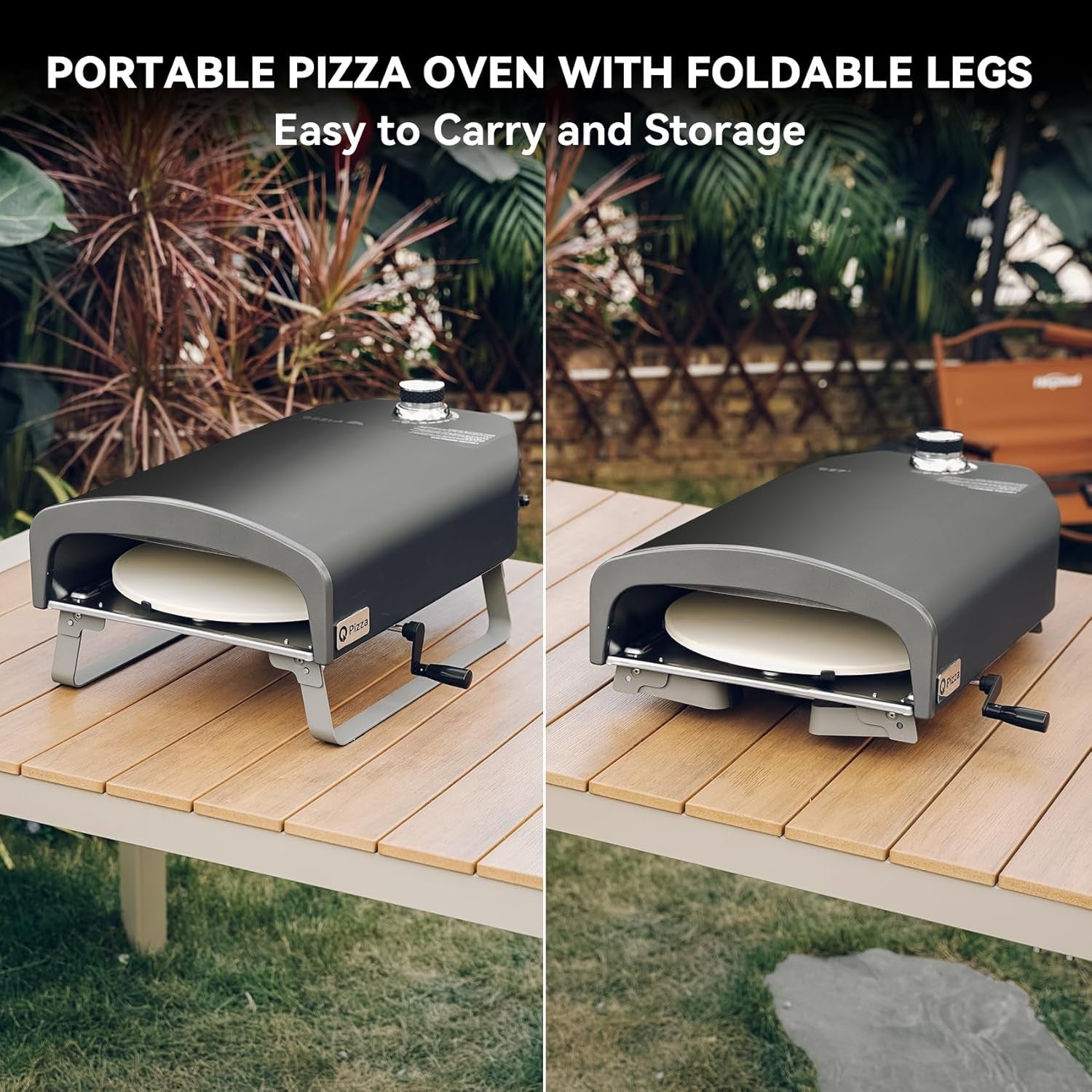 Outdoor Gas Pizza Oven 13" with Rotating Stone | Portable Propane BBQ Grill