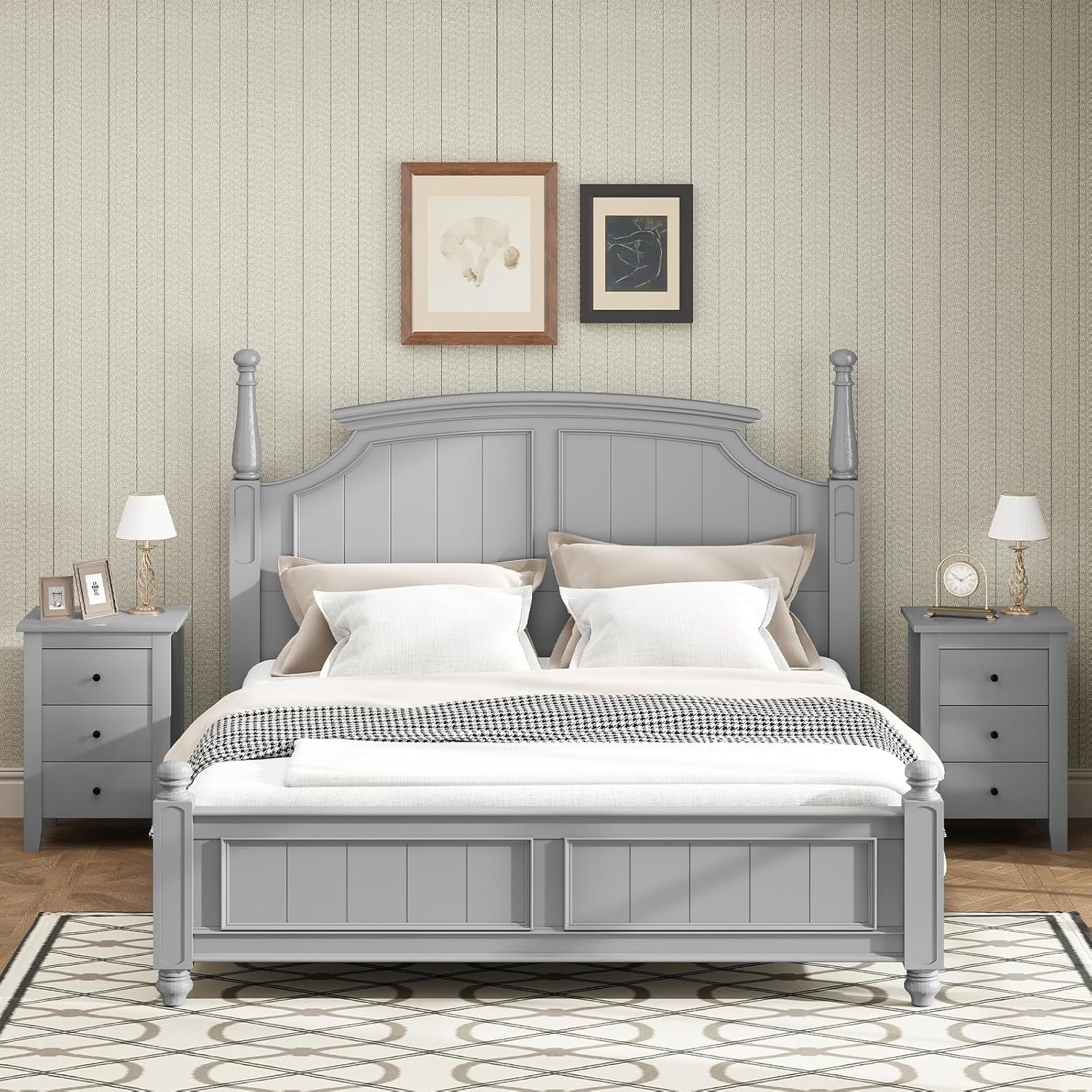 Set of 2 Grey 3 Drawer Bedside Tables | Modern Wooden Nightstands