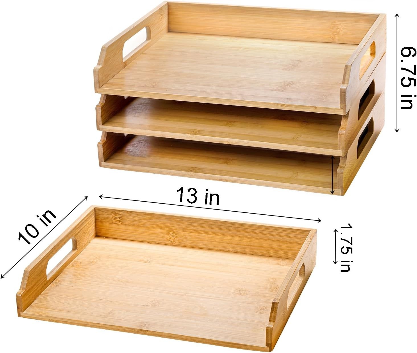 3-Tier Stackable Bamboo Desk Organizer Trays A4 Paper File Storage