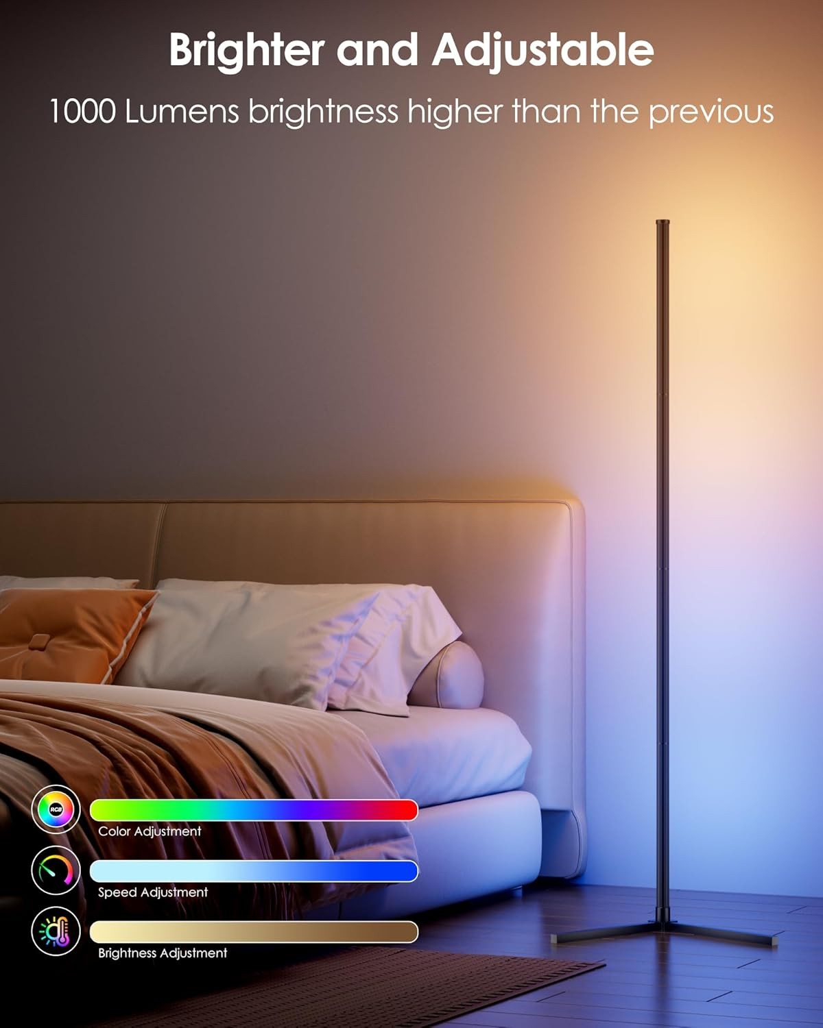 2 Pack RGB Corner Floor Lamp Smart LED App Remote Music Sync Mood Light