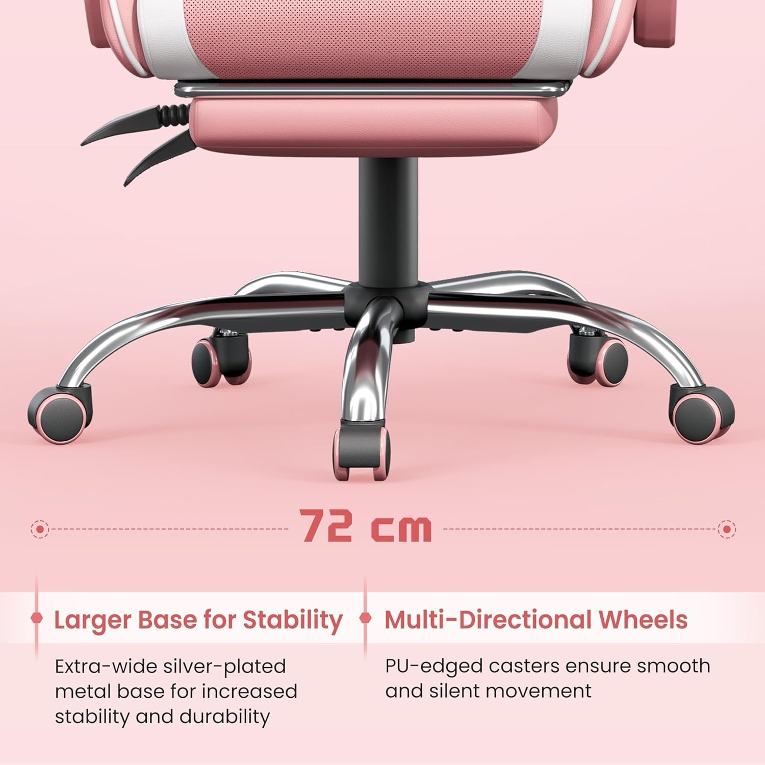 Gaming Chair with Footrest Massage Ergonomic Reclining Pink