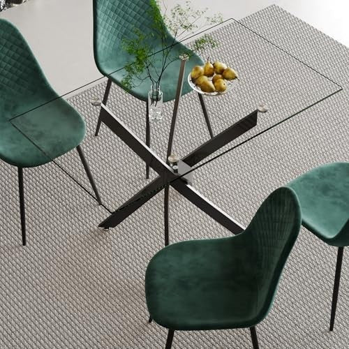 Rectangular Glass Dining Table 120x70cm 76cm Height Black Metal Legs