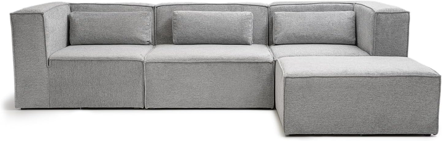 Modular Corner Sofa Basket Weave Fabric Deep Cushions Grey 282cm Wide