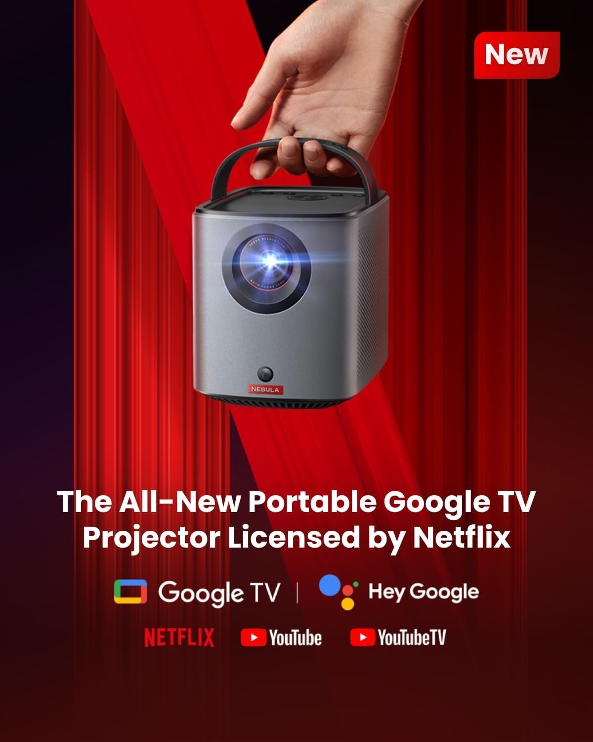 Portable 1080P Mini Projector 400 ANSI Smart WiFi Google TV Dolby Audio
