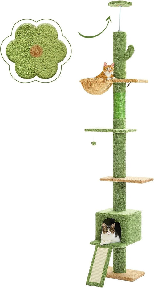 Floor to Ceiling Cat Tree Tower Adjustable 216–273cm Condo Hammock Scratching