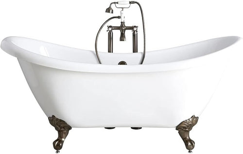 White Double Ended Freestanding Bath 1750x730mm Gold Claw Feet