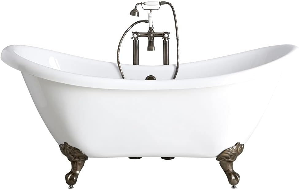 White Double Ended Freestanding Bath 1750x730mm Gold Claw Feet