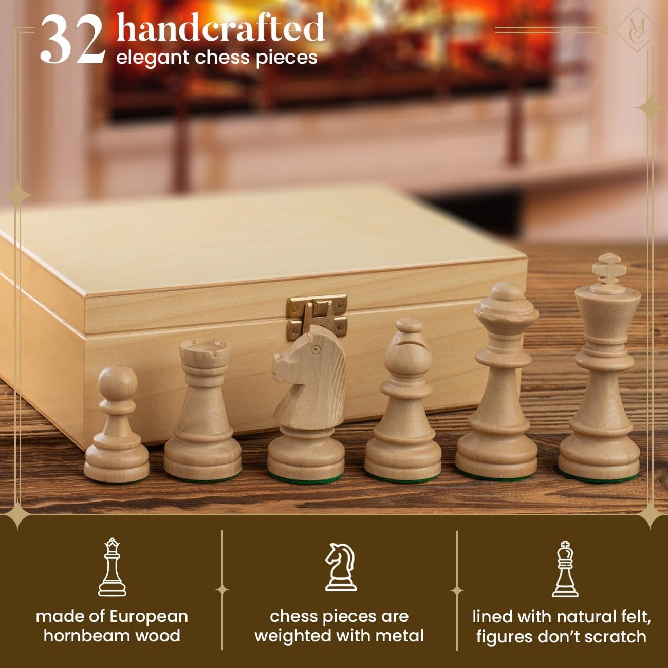 Staunton No.5 Weighted Wooden Chess Pieces Set with Natural Wood Storage Box