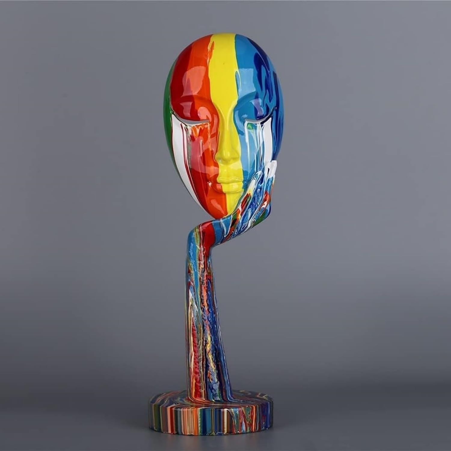 Colorful Abstract Woman Face Sculpture • Large Modern Resin Art Statue 38.9cm