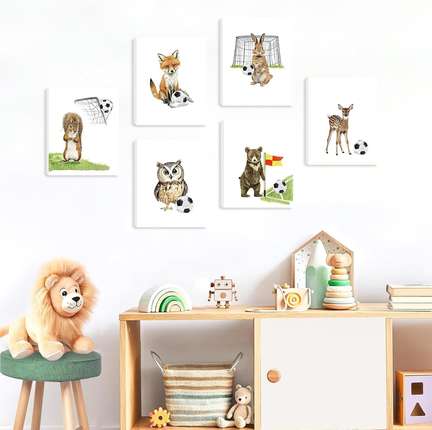 Jungle Animal Nursery Wall Art Set of 6 Framed Kids Bedroom Prints 8x10