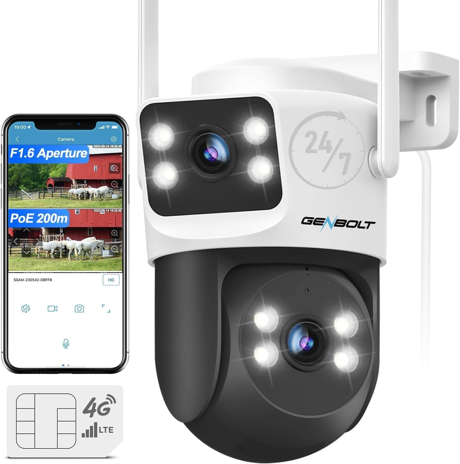 4G LTE PoE Security Camera Dual Lens PTZ 24/7 CCTV No WiFi