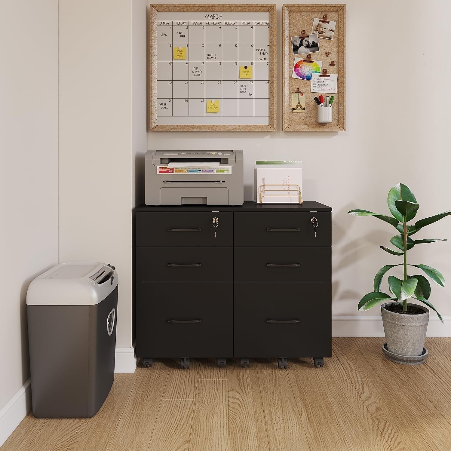 Black Locking Rolling File Cabinet 3 Drawer Under Desk Storage