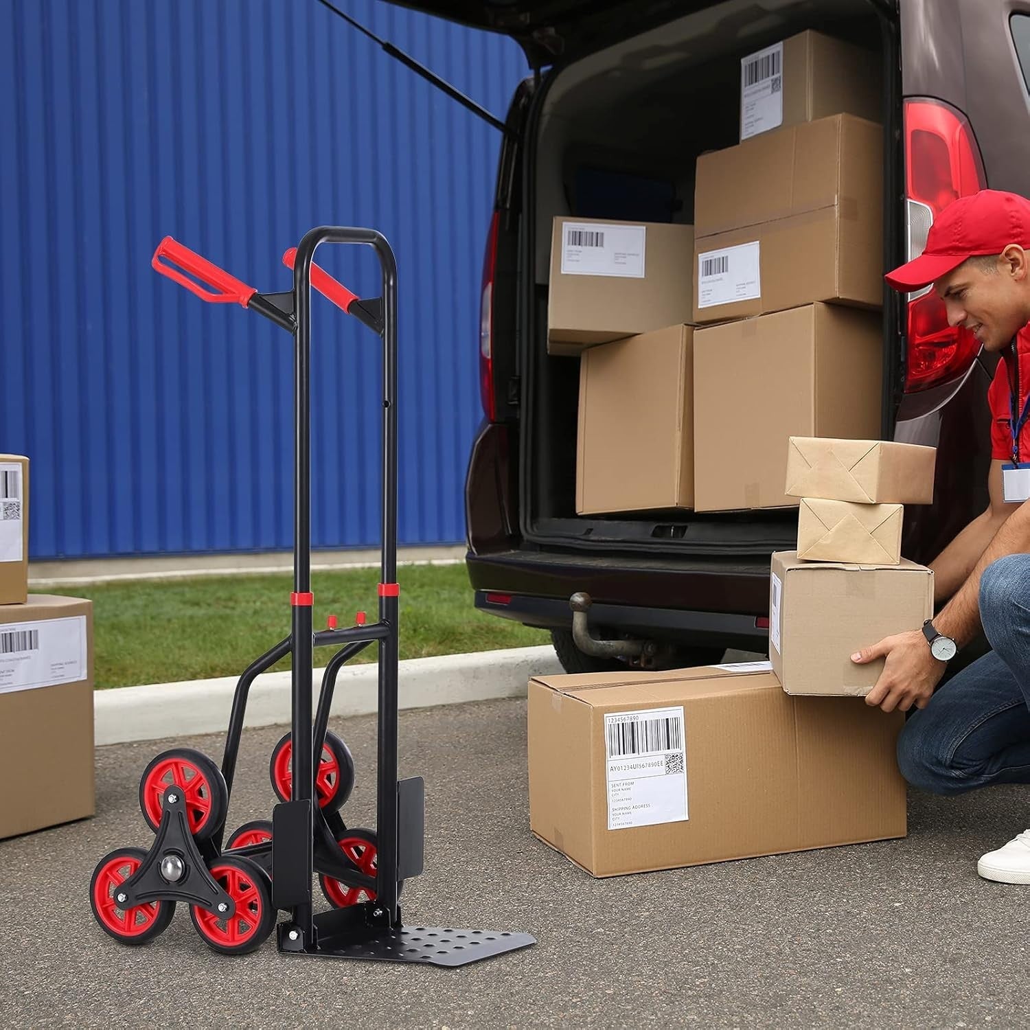 Stair Climbing Hand Truck 120kg Foldable Heavy Duty Steel Trolley