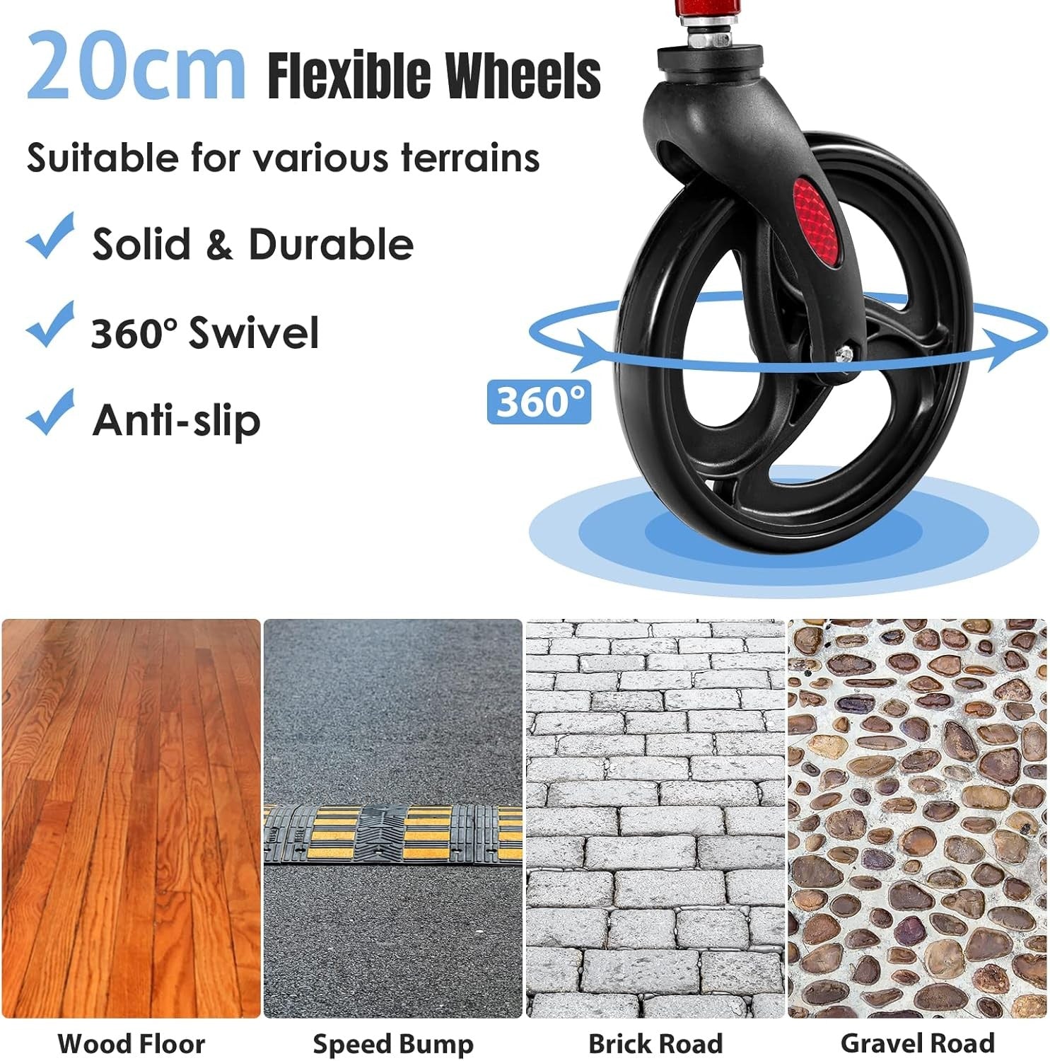 Lightweight Rollator Walker Seat 4 Wheel Folding Adjustable Mobility Aid